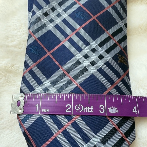 Burberry Navy and Gray Checkered Tie with Equestrian Knights in gold and blue - Picture 5 of 8